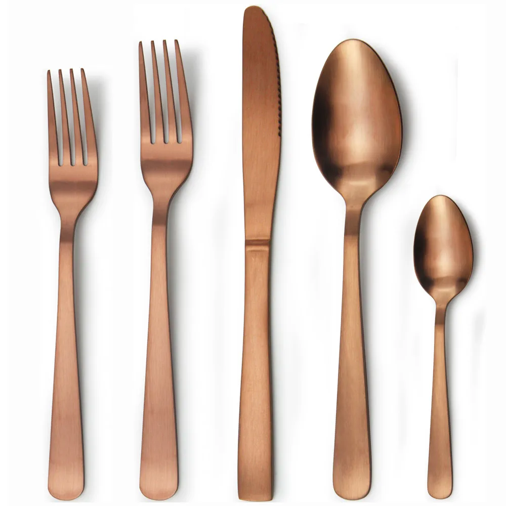 不鏽鋼銀和拉絲銅餐具套裝 - buy brushed copper cutlery set