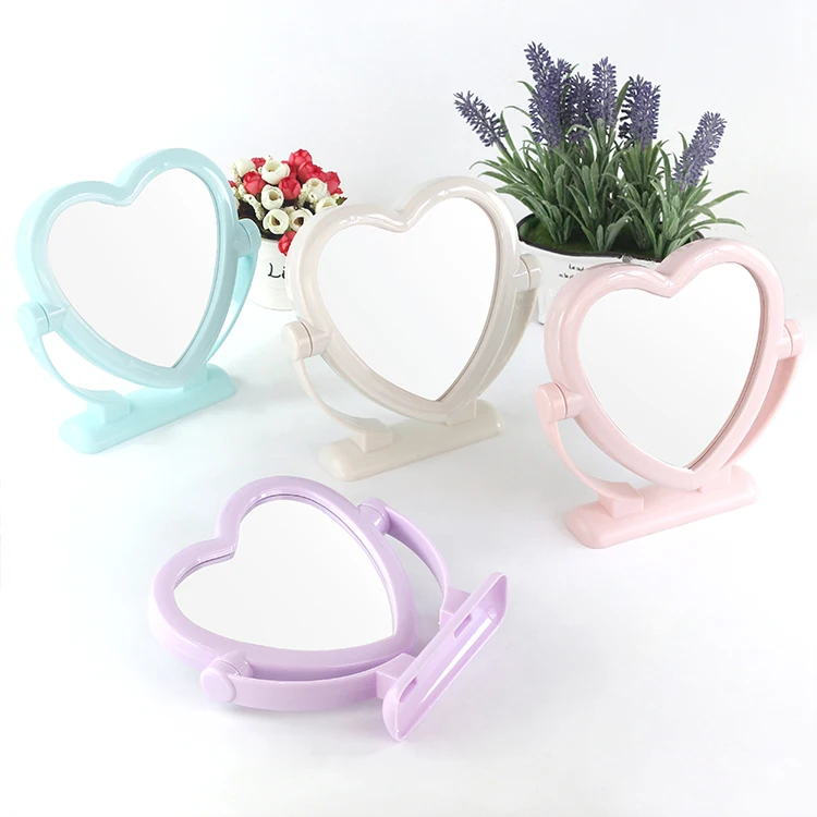 

Heart shaped adjustable pocket rotating custom desktop makeup compact mirror, Pink blue beige purple