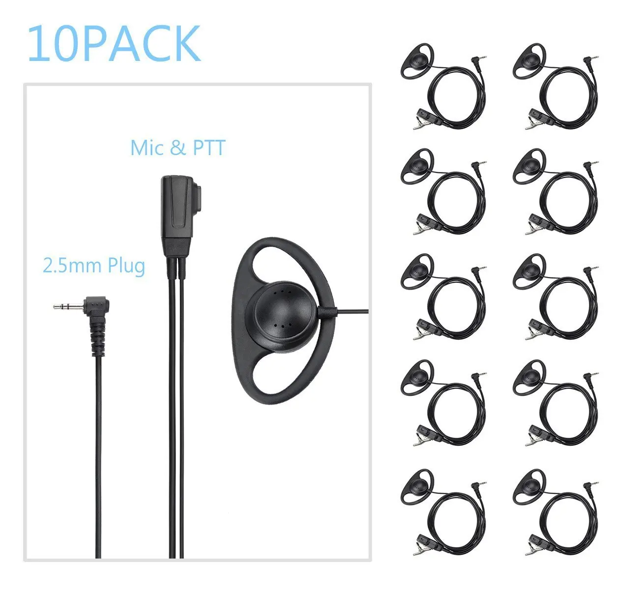 5pcs D-Ring Earloop Earpiece Headset Mic for Midland Two Way Radio Walkie Talkie