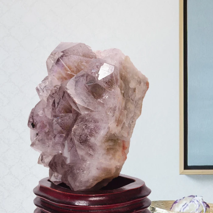 大粗糙水晶石英标本矿物 rutilated 和超级 7 7 紫水晶集群