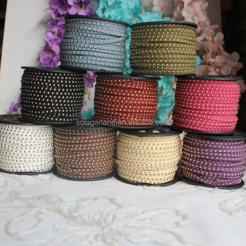 En gros 2.6mm Or Clout&eacute; Boho Appartement Cuir Faux Daim Cordon Collier Fabrication De Bijoux Fournitures Wrap