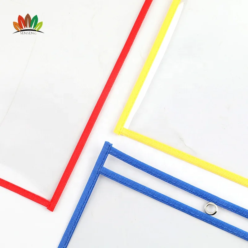 
School student supplies transparent bag Three colors reusable PVC dry erase pocket 