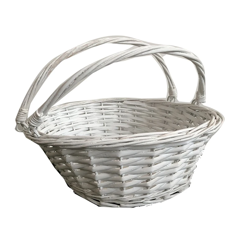 Wicker Basket With Folding Handle White Storage Bread Mess Buy Cheap