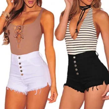 

Hot Summer Women Casual High Waisted Short Mini Button Short Pants Black White Sexy Shorts, As the pictures show