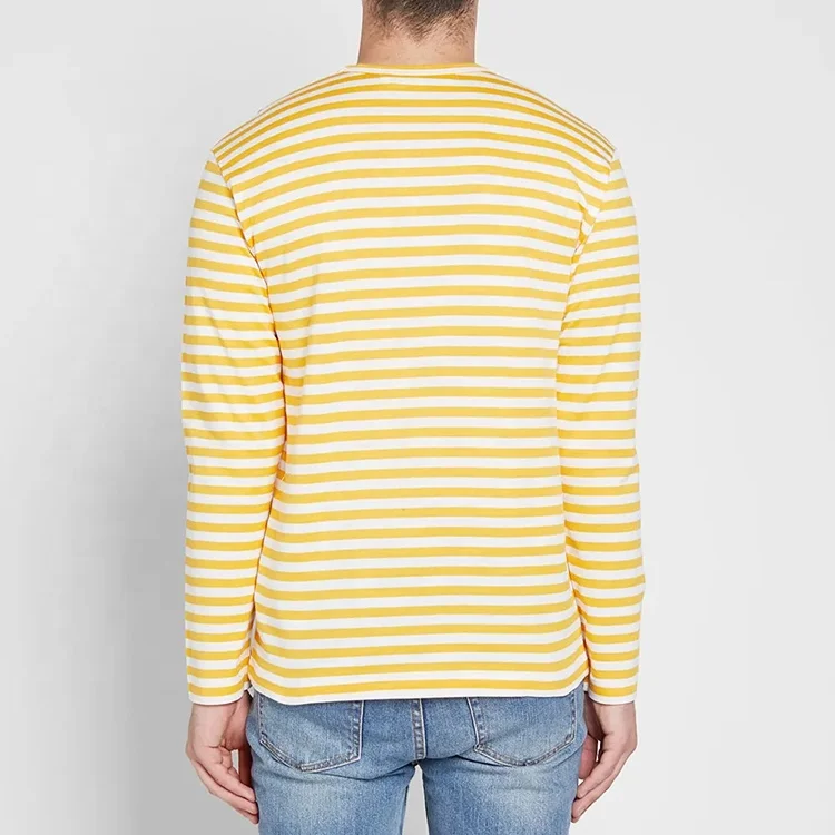 Men Custom Printed Long Sleeve 100% Cotton Yellow White Striped T Shirt ...