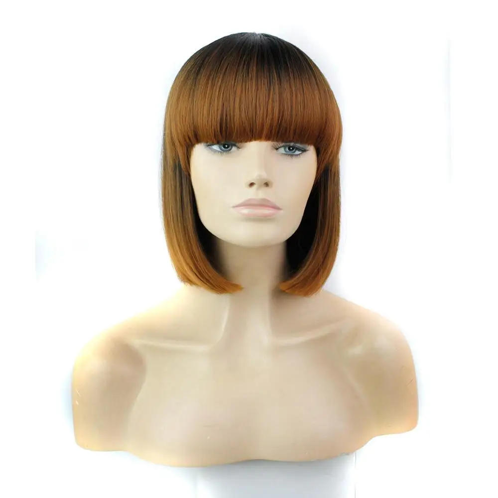 

Heat Resistant Synthetic Bob Wig Short Cut Hairstyle Straight 12" Ombre Brown Blue Black Synthetic Hair Non-remy Hair