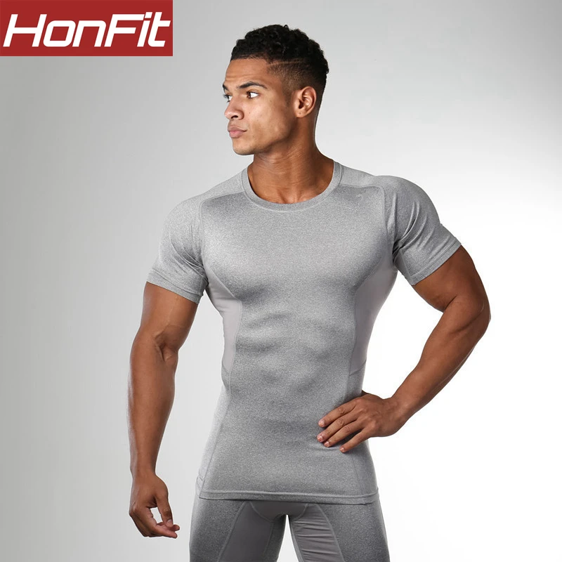 

nylon spandex compression fitness muscle fit breathable knitting mens gym wear mens t shirt, Customized colors