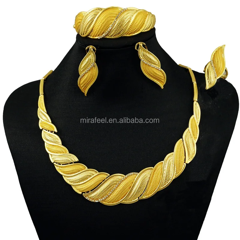 

Beautiful elegant design for women 24k gold jewelry set dubai gold jewelry set BJ603