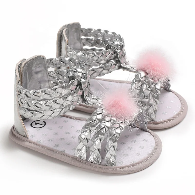 

EVERTOP 2020 comfortable newborn baby shoes soft bottom toddler girls dress sandals fuzzy ball summer sandals for baby