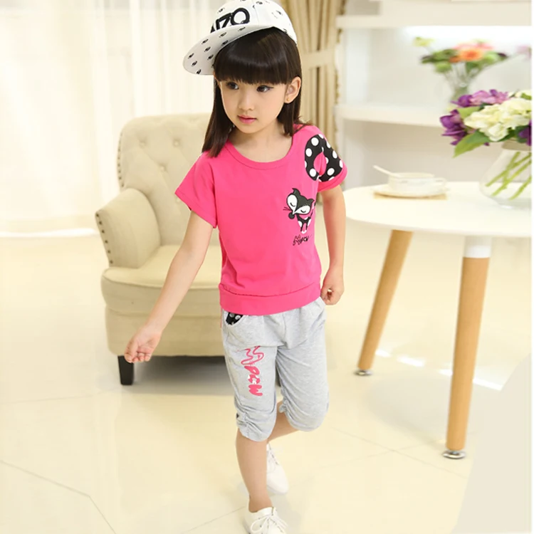 Summer ciothes casual cartoon cat girls wholesale boutique clothing