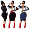 Wholesale Striped patchwork long sleeve slim midi dress SA3504