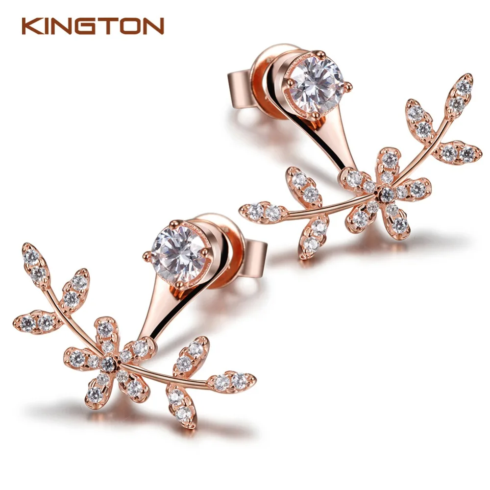 

China factory beautiful flower crystal 925 sterling silver rose gold earrings