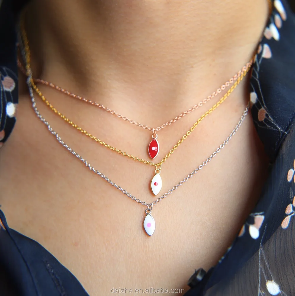 

luxury 2021 summer design tear drop evil eye enamel silver 925 necklace