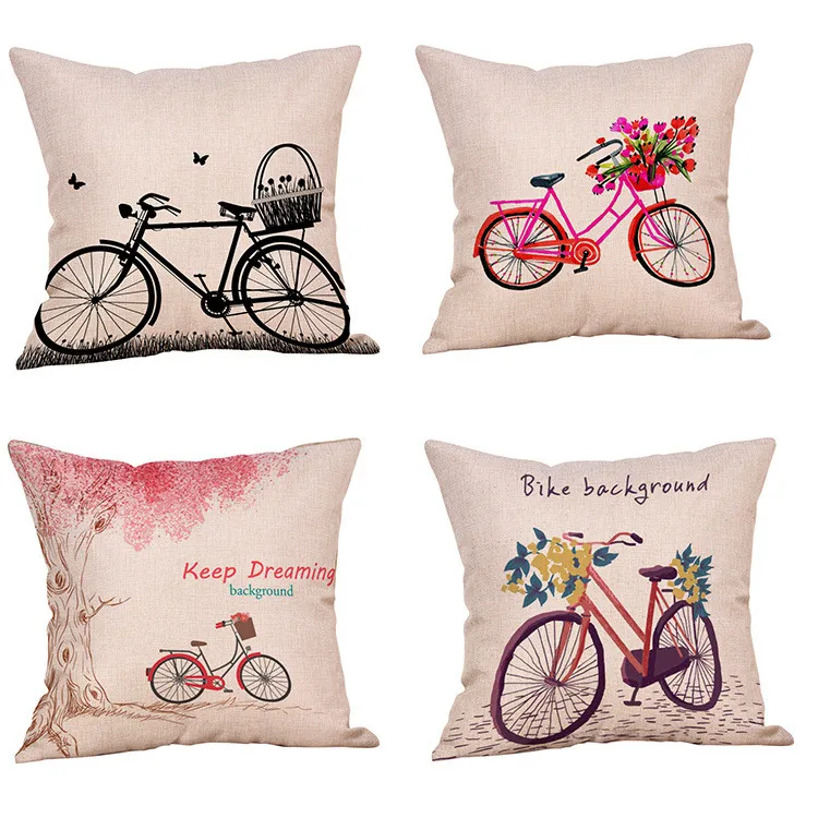 Cool Retro Bicycle Bike Throw Pillow Cushion Cover Vintage Cycle Design 45x45cm 