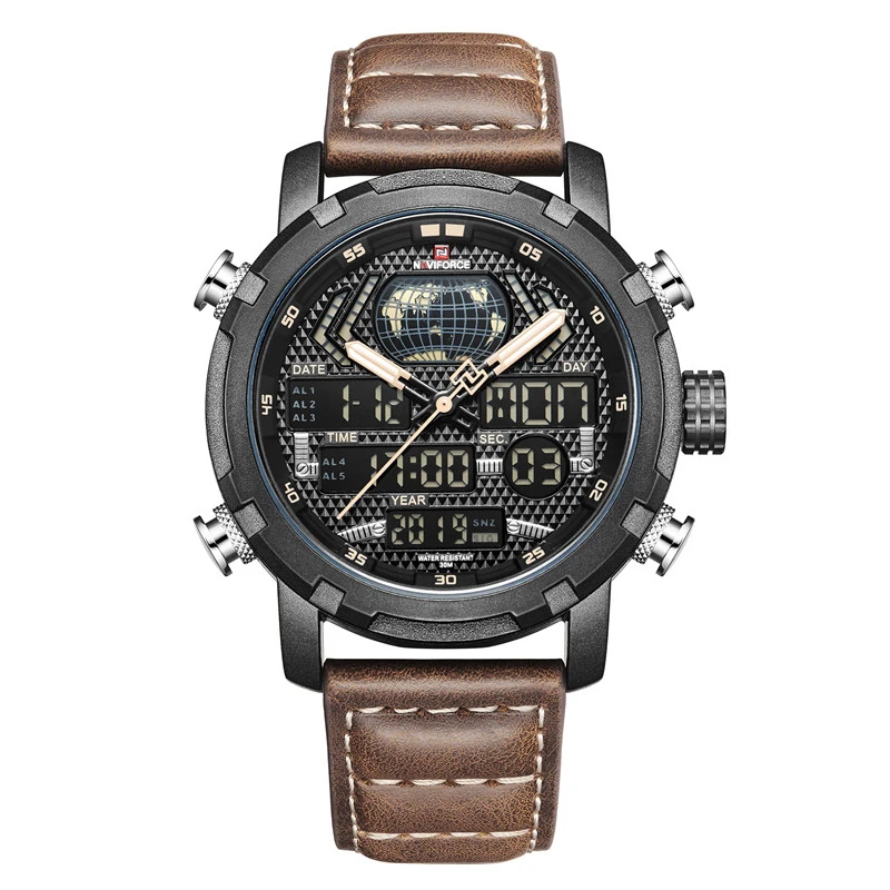 

NAVIFORCE Watch Men Top Brand Luxury Digital Analog Sport Wristwatch Military Genuine Leather Male Clock Relogio Masculino 9160