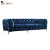 Velvet Blue Chesterfield 321 Sofa With Iron/Stainless Steel Golden Legs Luxury Hotel/Villa/Living Room