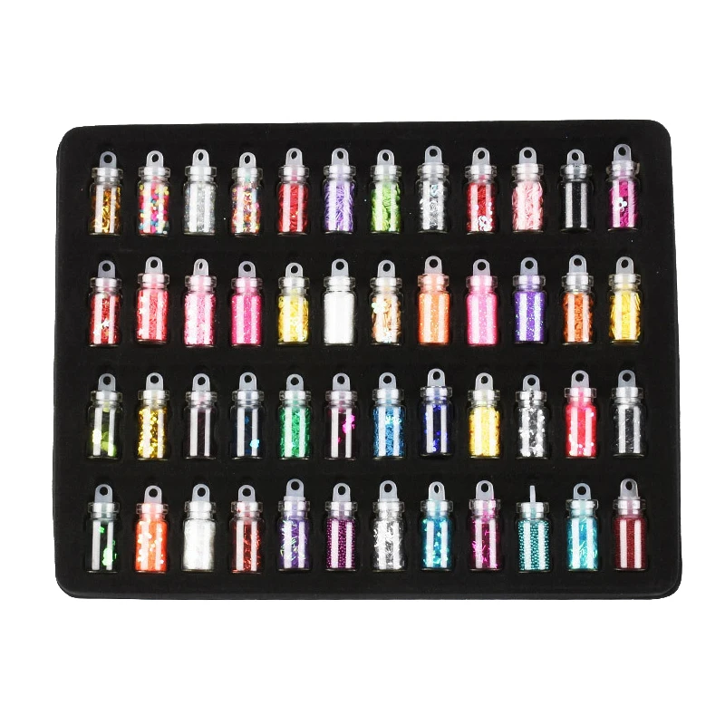 

Yiwu bobao 48 color caviar glitter nail art patch accessories, slime foam clay DIY shiny film piece
