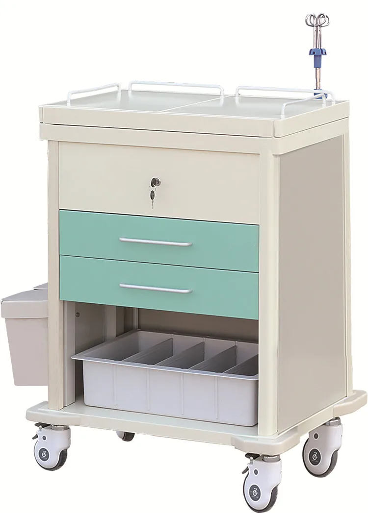 Factory price ABS plastic steel medical equipment mobile emergency crash trolley cart in hospital