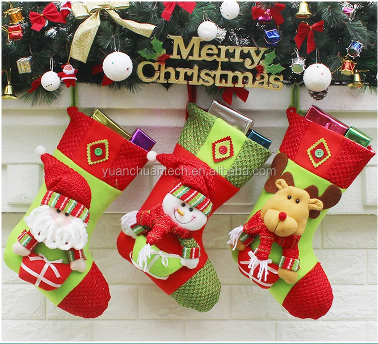 Newest Gift Bag Noel Reindeer Snowman Socks Natal Xmas Tree Candy