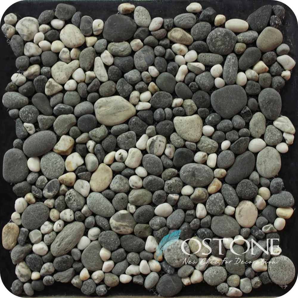 Decorative Random Sized River Stone White Black Mosaic Pebble Tile