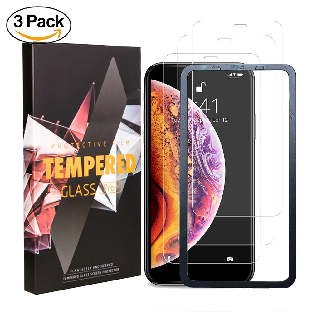 

3 Pack Tempered Glass Screen Protector for iPhone X Xs Xr Xs MAX with Applicator