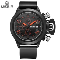 

MEGIR Men's Casual Quartz Watch 3D Engraved Dial Black Silicone watches men Waterproof Military Sport Watch for Man MG2002