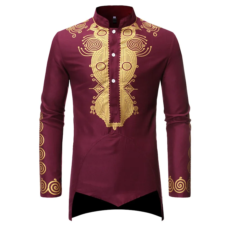 

A6183 Mens Plus Size African Clothing Tribal Dashiki Traditional Maxi Stand Collar Long Sleeves Dress Shirt