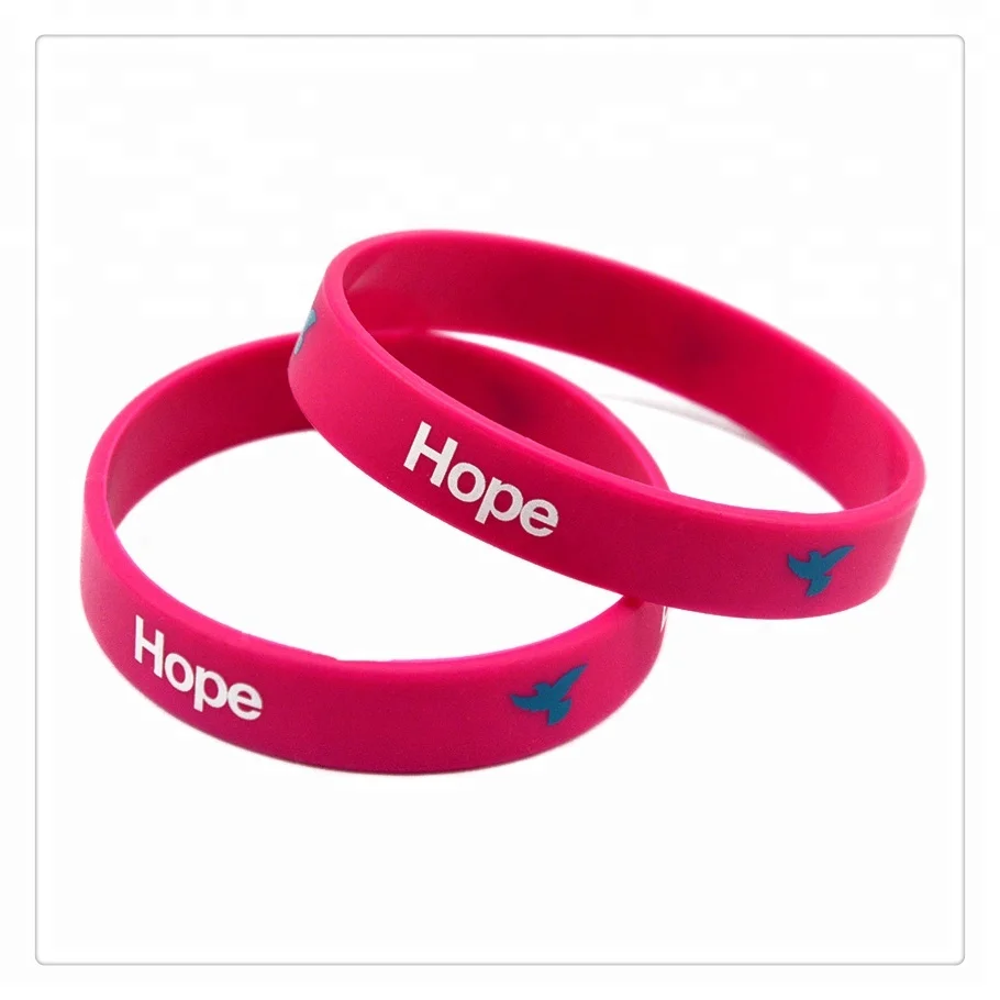 

50pcs Love Hope Dream Cancer Awareness Decoration Silicone Wristband, Green and pink