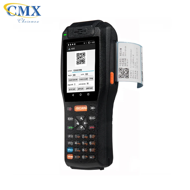 Mobile computer handheld wireless rugged android qr code barcode scanner pda with thermal printer