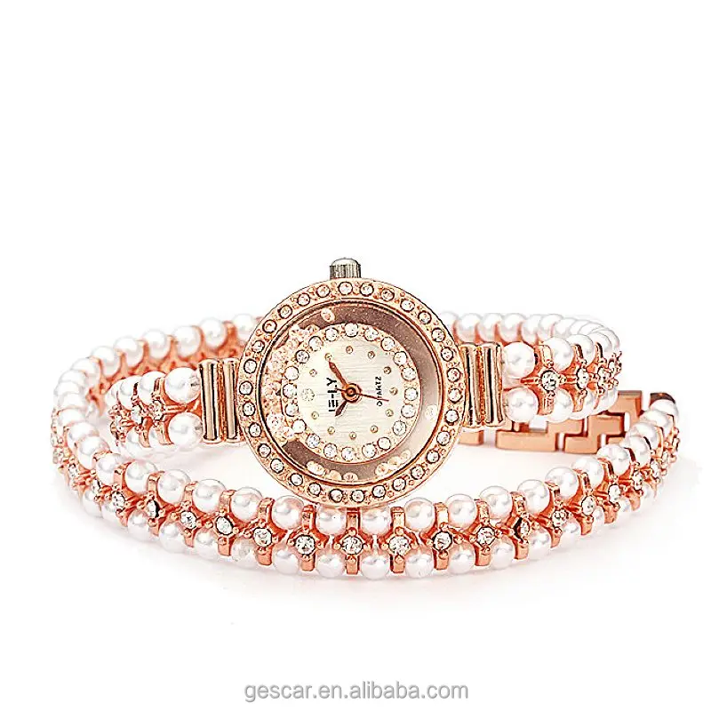 

luxury bling beaded lady two round elegance crystal bracelet watch for women wholesale