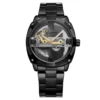 2018 Forsining Male Skeleton Wristwatch Stainless Steel Vintage Men Black Watches Men Luxury Brand Automatic Mechanical Wrist