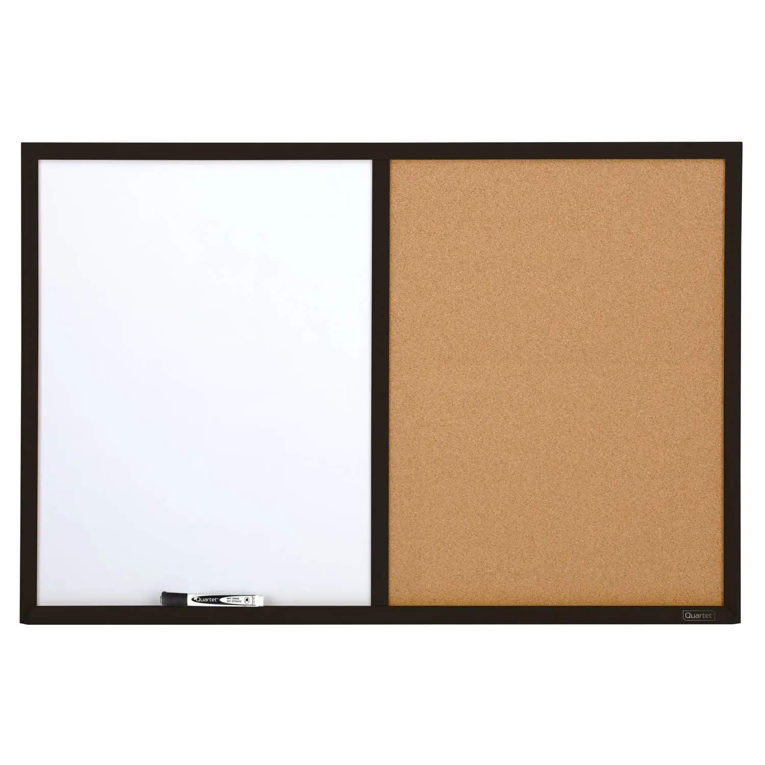 dry erase board and cork board combination with black frame