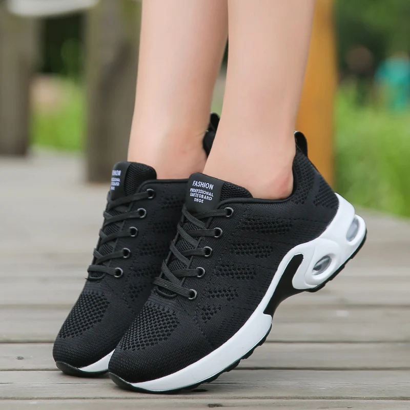 New Style Women Low Top Lace Up Sport Running Shoes Flyknit Upper Anti ...
