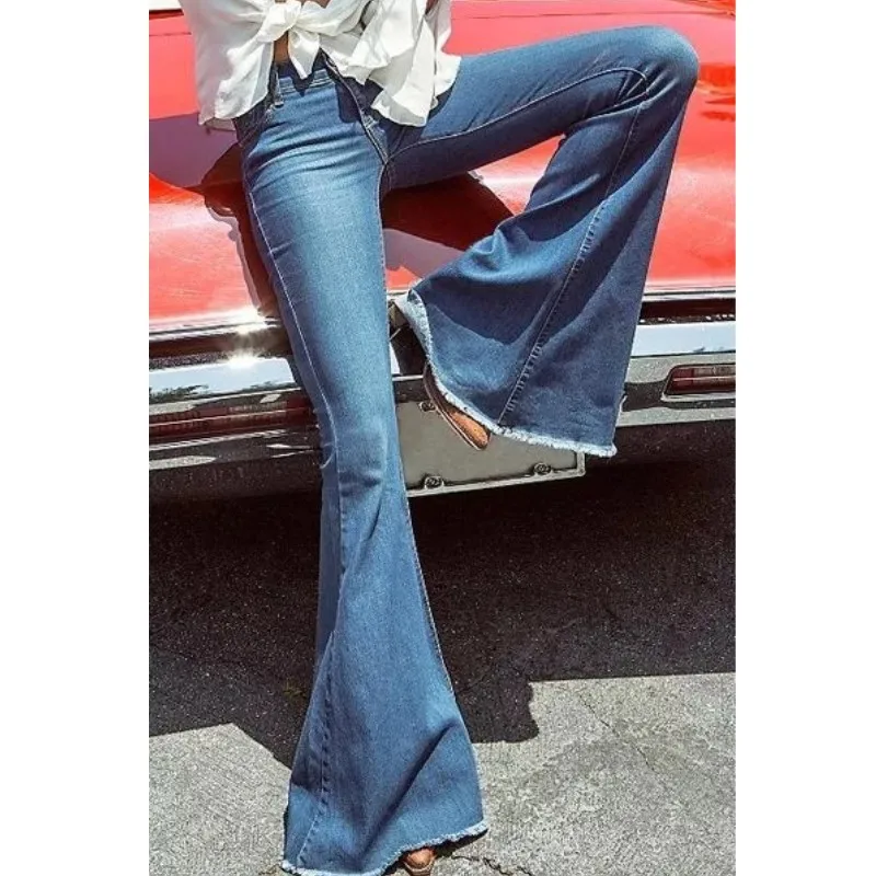 

YSMARKET 5 Color Mid Waist Flare Pants Women Retro Denim Trousers Autumn Winter Soft Slim Fit Casual Ladies Office Wear Jeans