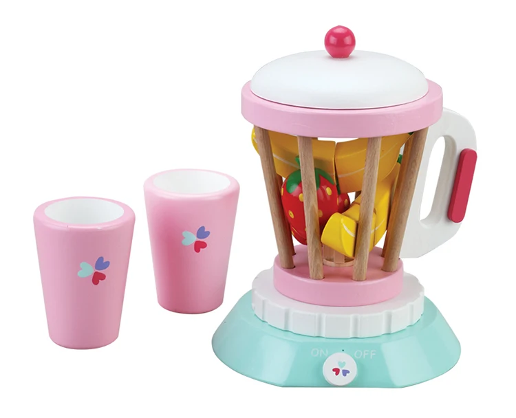 Kids Pretend Play Kitchen Juicer Blender Set Children Wooden Food Mixer