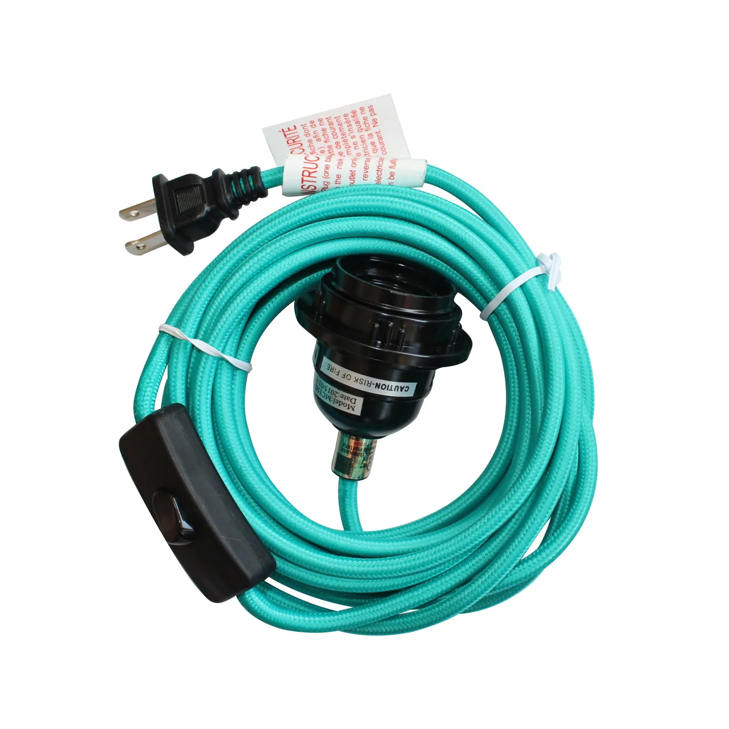 Us E26 Pendant Light Cloth Power Cord Set With Metal Socket Cover For