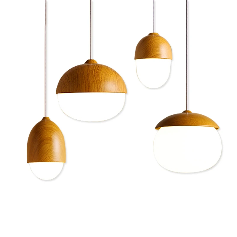 Creative Nordic Wood Pendant Lights With Modern Hanging Glass Ball