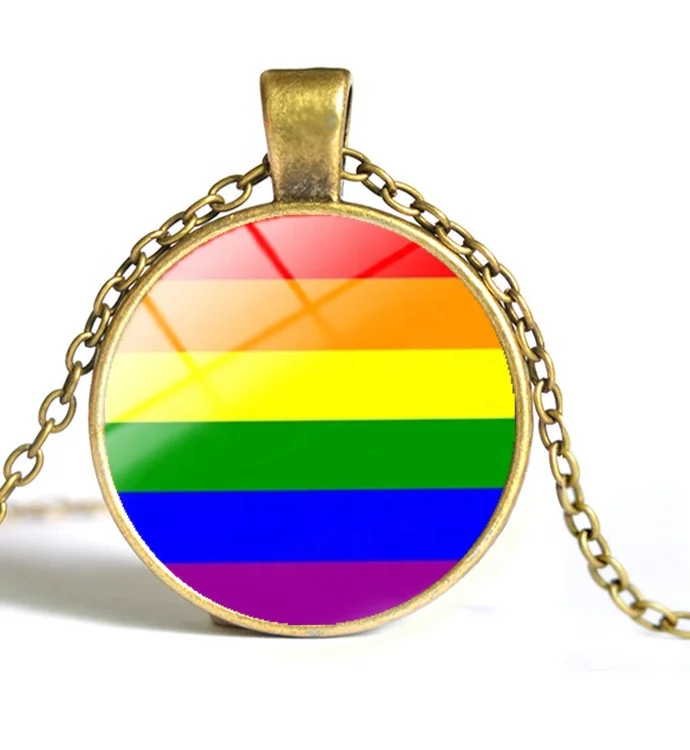 

2020 fashion wholesale glass alloy pendant lgbt party gay pride rainbow necklace, Rainbow gay pride necklace