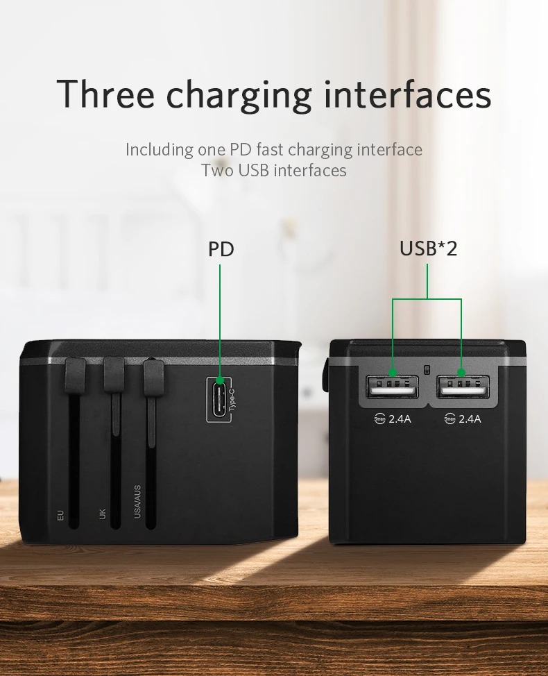 Earldom Universal Travel adapter plug Type C USB quick charger 42W PD adaptor power electrical plug outlet