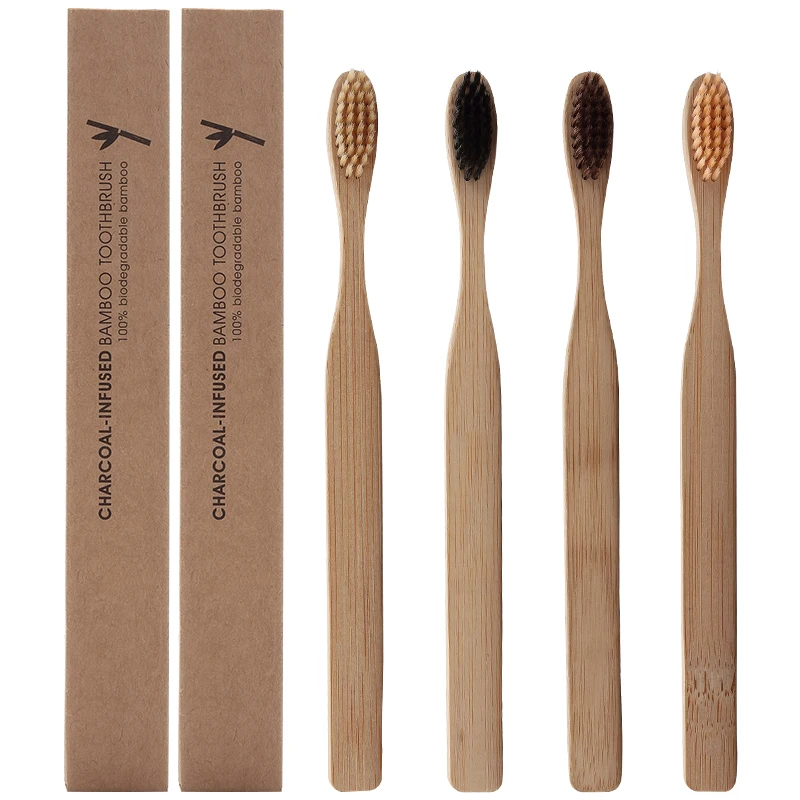 

100% Natural Hard Flat Handle Sustainable Development Zero Pollution Bamboo Charcoal Toothbrush, Customized color