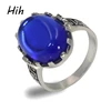 Blue CZ 3A zircon Oval Round Gemstone S925 Sterling Silver Ring Big stone Steel ring