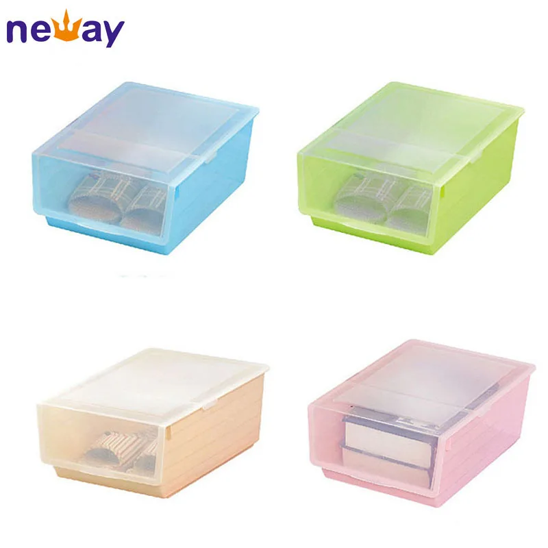 

Transparent Household Waterproof Stackable Drawer Plastic Shoe Storage Box, Blue/ green/ pink/ beige