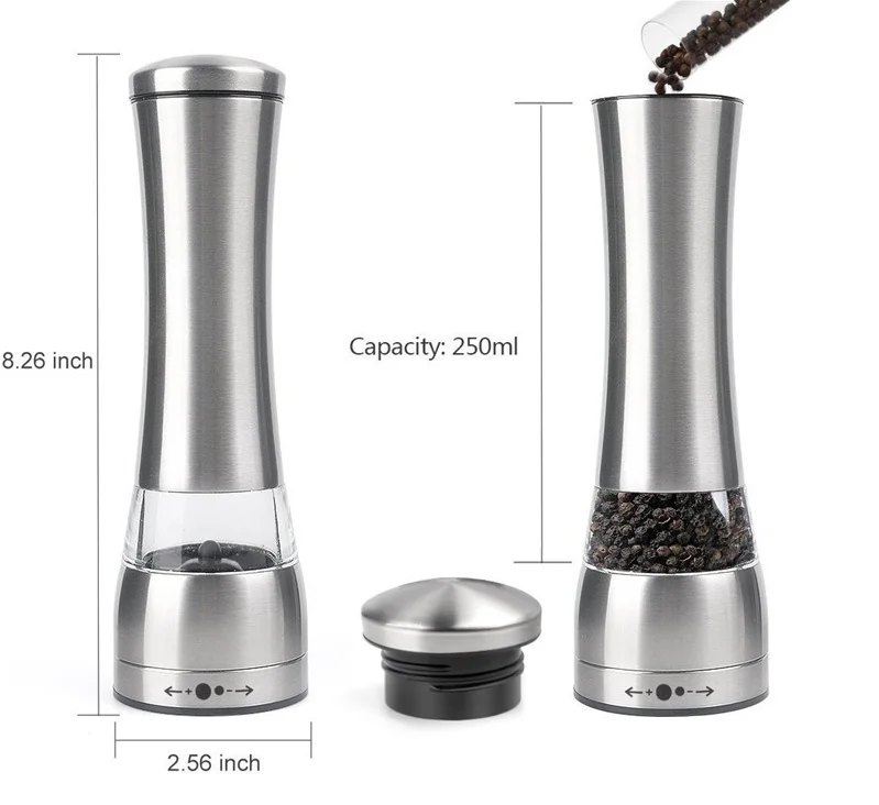 Amazon Supplier Manual Wholesale Stainless Steel Glass Pepper Mill Salt