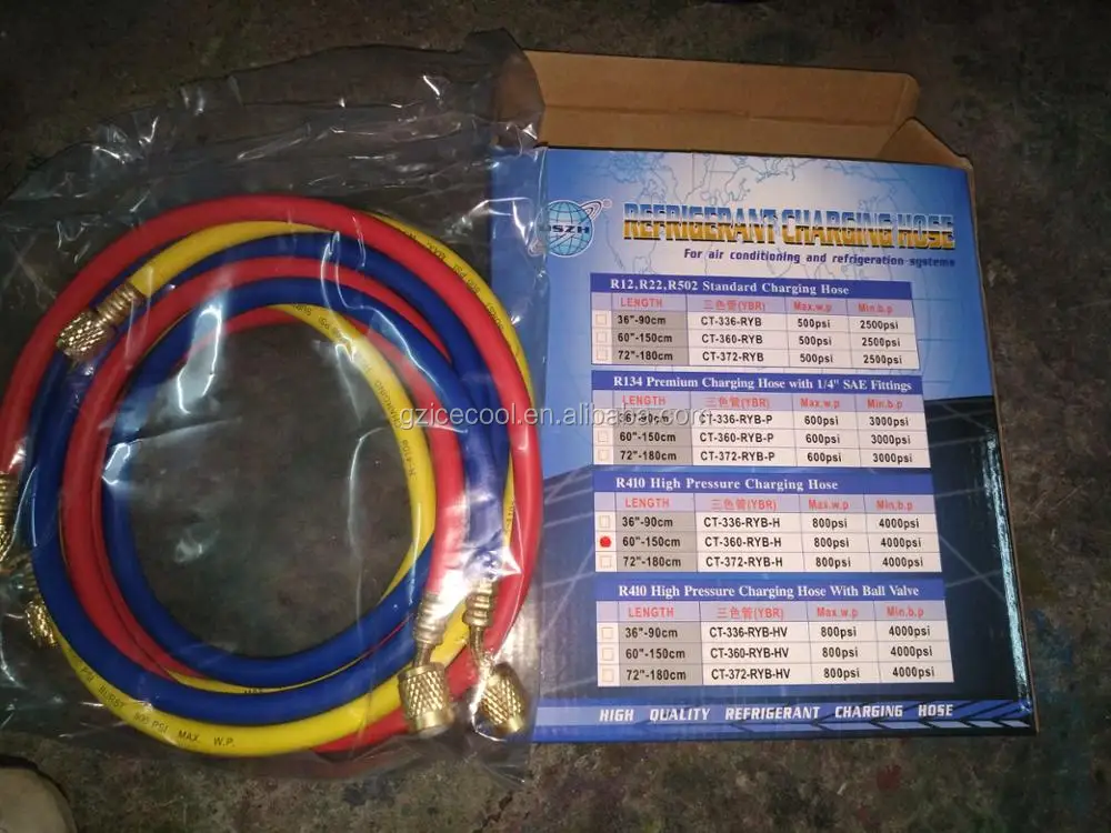 High Pressure Charging hoses 150cm  CT-360-RYB-H with 1/4" SAE connector 800psi 