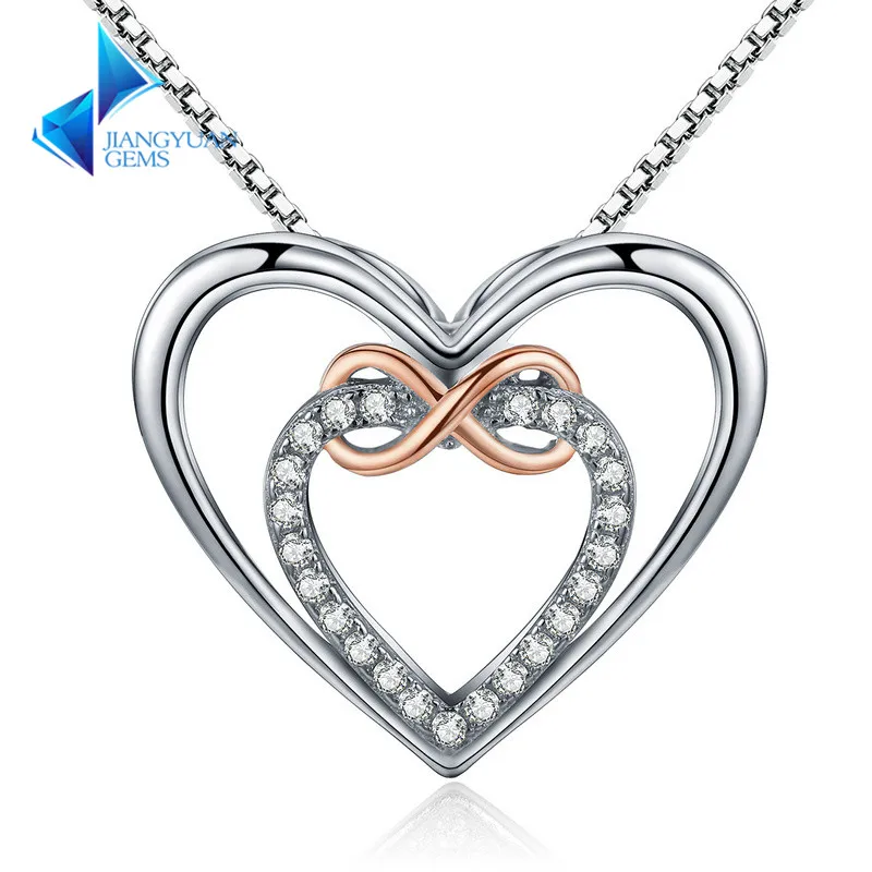 Wholesale fine jewelry Authentic 925 Sterling Silver Infinity Love Double Heart zircon Pendant Necklaces for Women Jewelry Gift