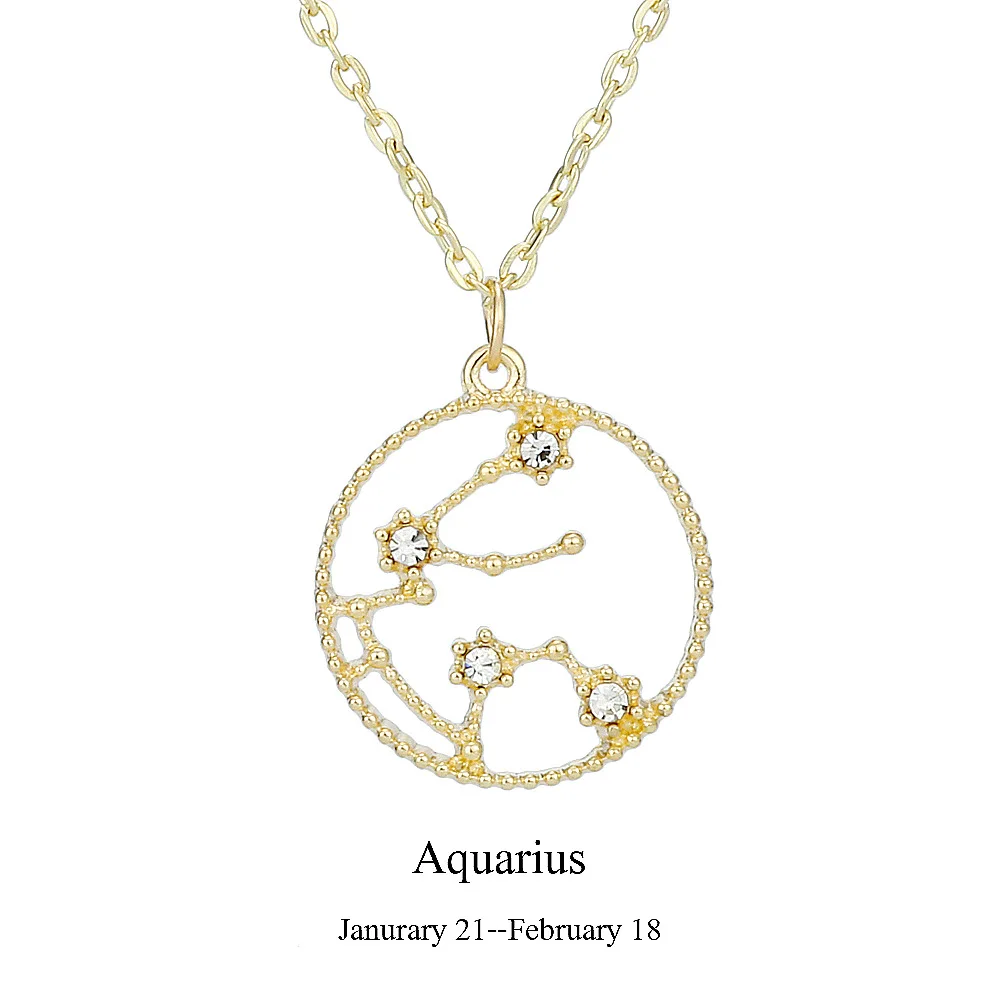 

Copper Zodiac Sign Charm Chain Necklace Cubic Zirconia 12 Zodiac Pendant Necklace