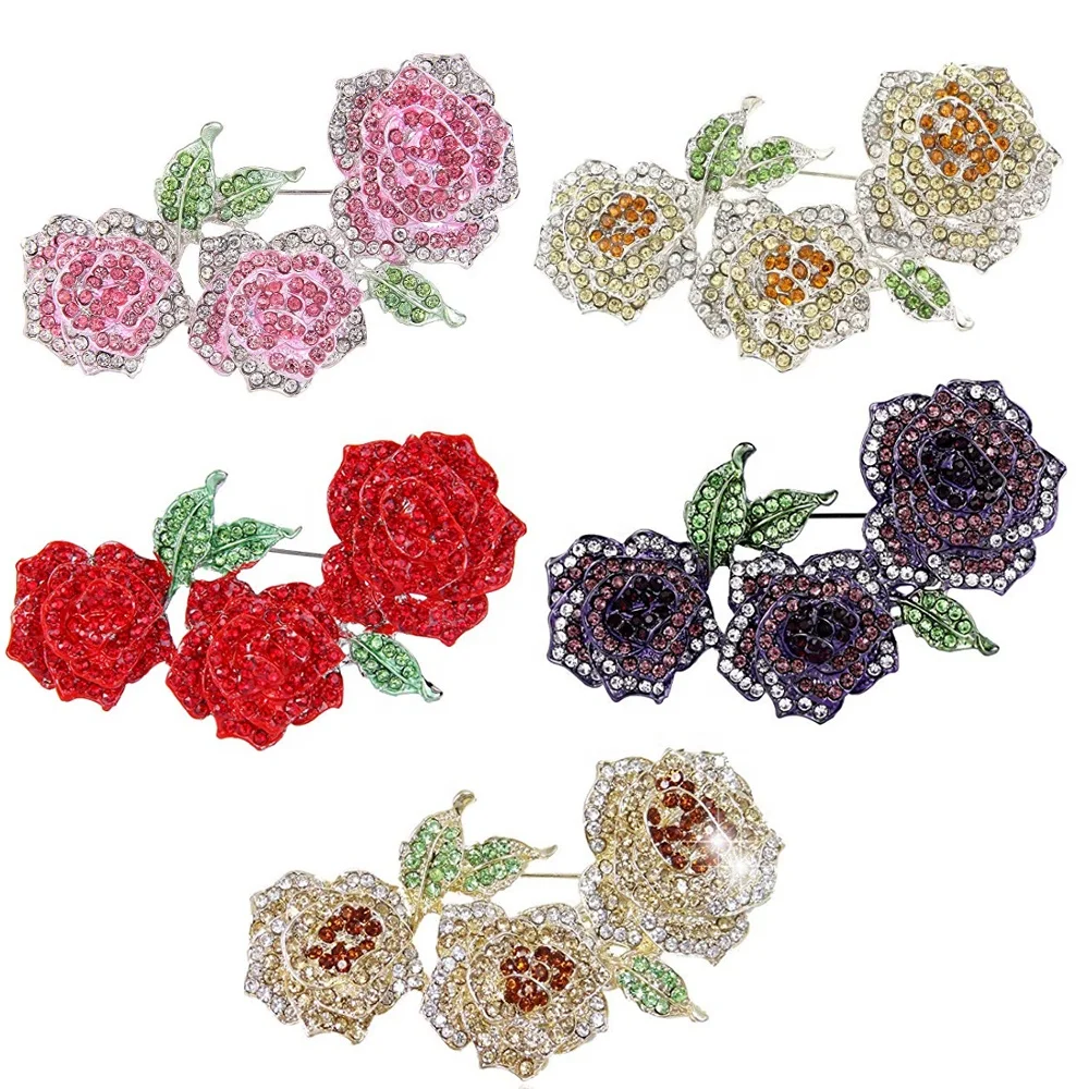 

women's Austrian Crystal Rose Flower Leaf wedding Brooch pin, Various, as your choice