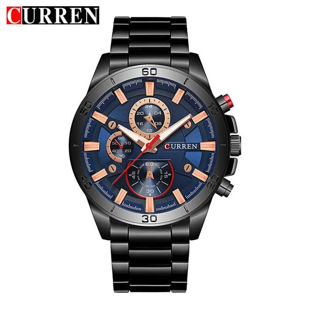 

CURREN 8275 Stainless Steel Fashion Black Dial Military Quartz Men Watch Top Brand Luxury Outdoor Waterproof Sport Male, 5 different colors as picture
