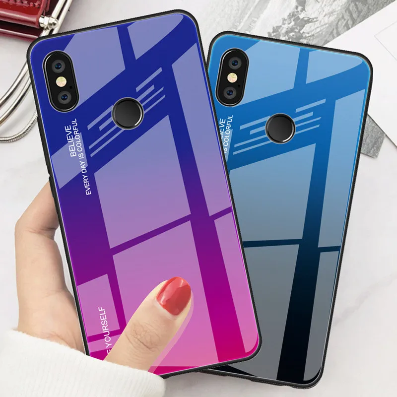 

China Factory Gradient Color Glass Back Cover Phone Case For redmi note 5 pro Luxury Case, Just as following photos