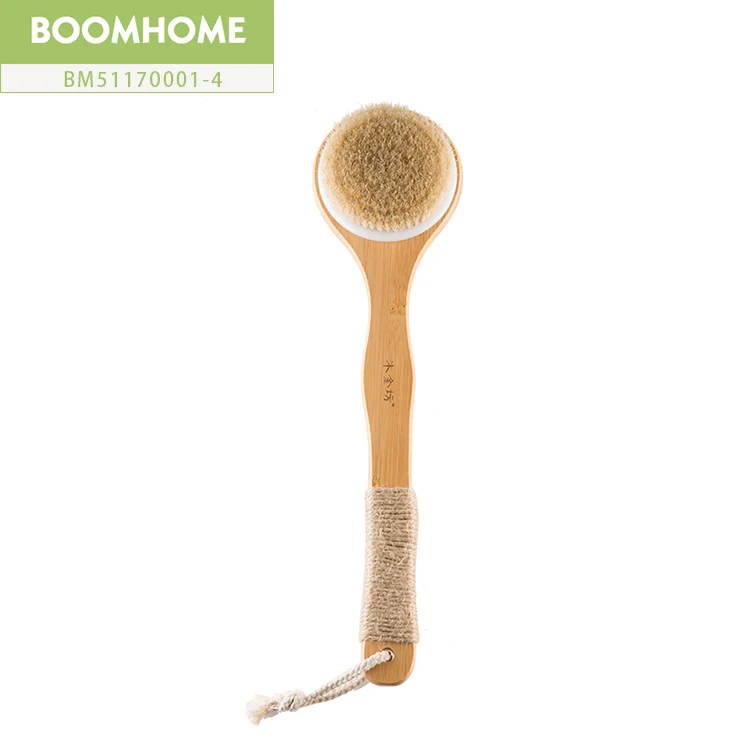 

professional bath brush factory your own brand long handle bamboo bath brush with pure boar brsitles, N/a